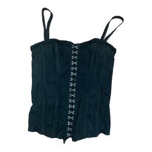 Tripp NYC womens large black corset floral embroidery lace back gunge goth punk
